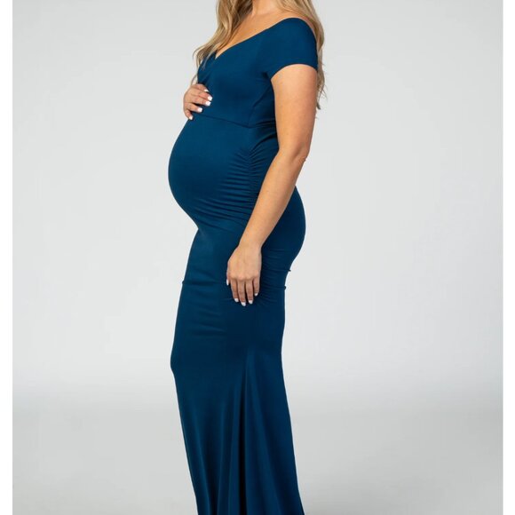 Pink Blush Maternity Dress Off Shoulder Dark Teal Size S - Picture 1 of 6
